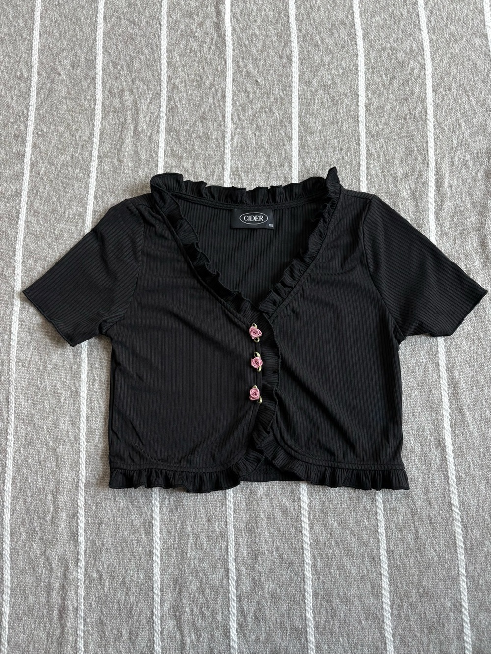 Cider Rose Ruffled Button Down Crop Top